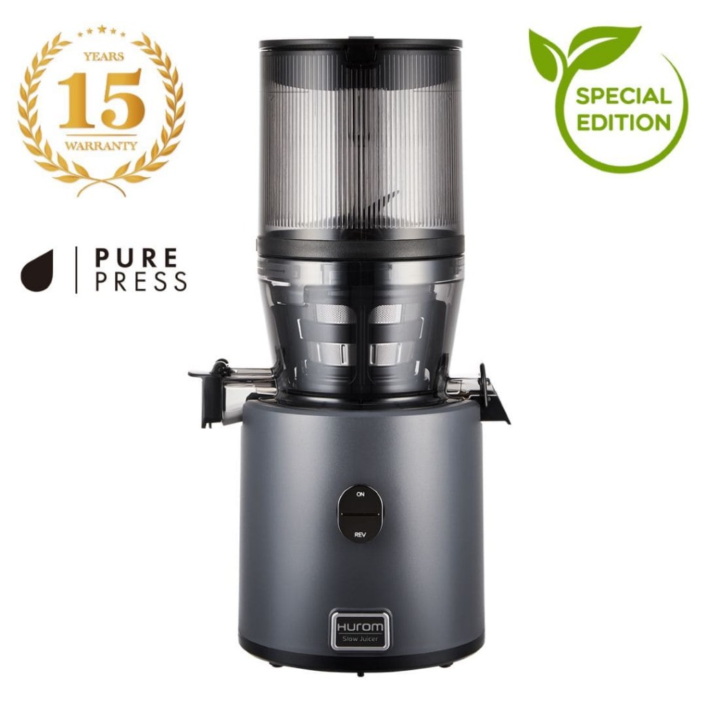Hurom H330P бавна еко сокоизстисквачка в тъмно сив цвят. 